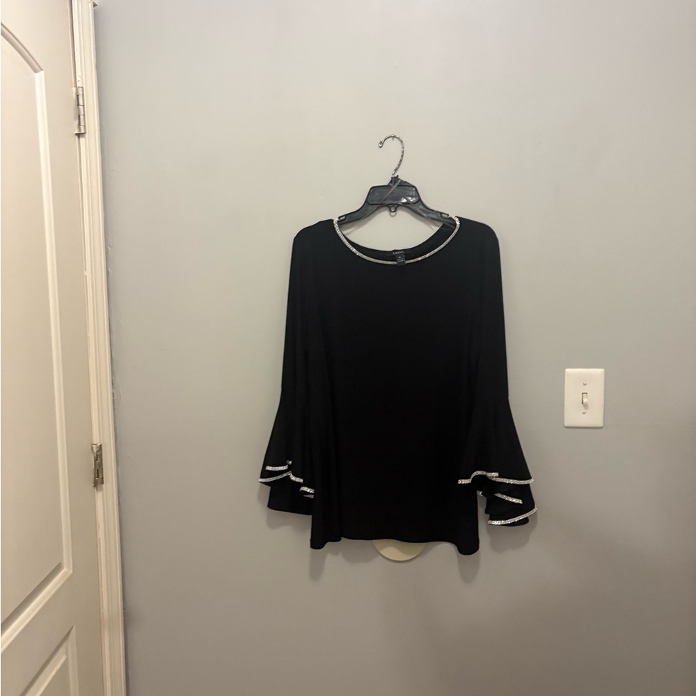 MSK Black Blouse with Silver Trim - Picture 3 of 6